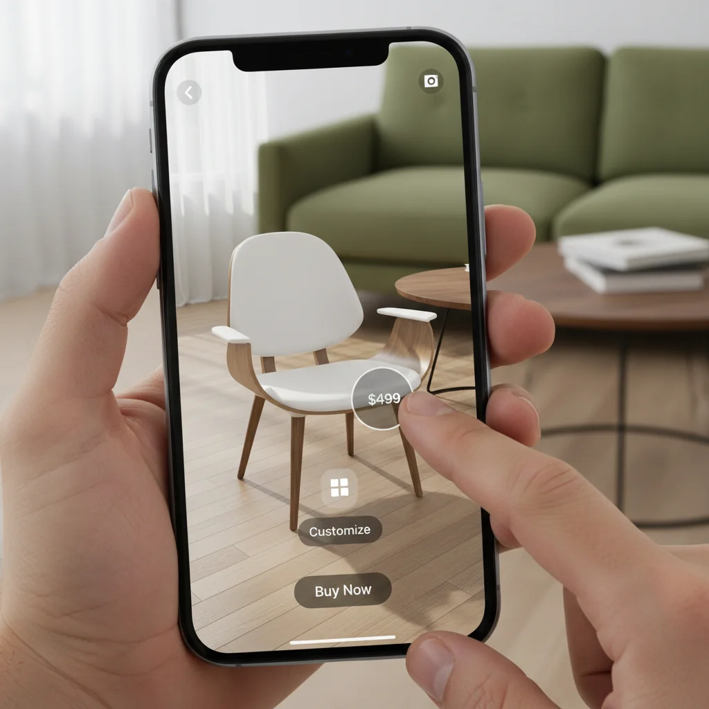 Pessoa utilizando realidade aumentada para experiência de compra em smartphone