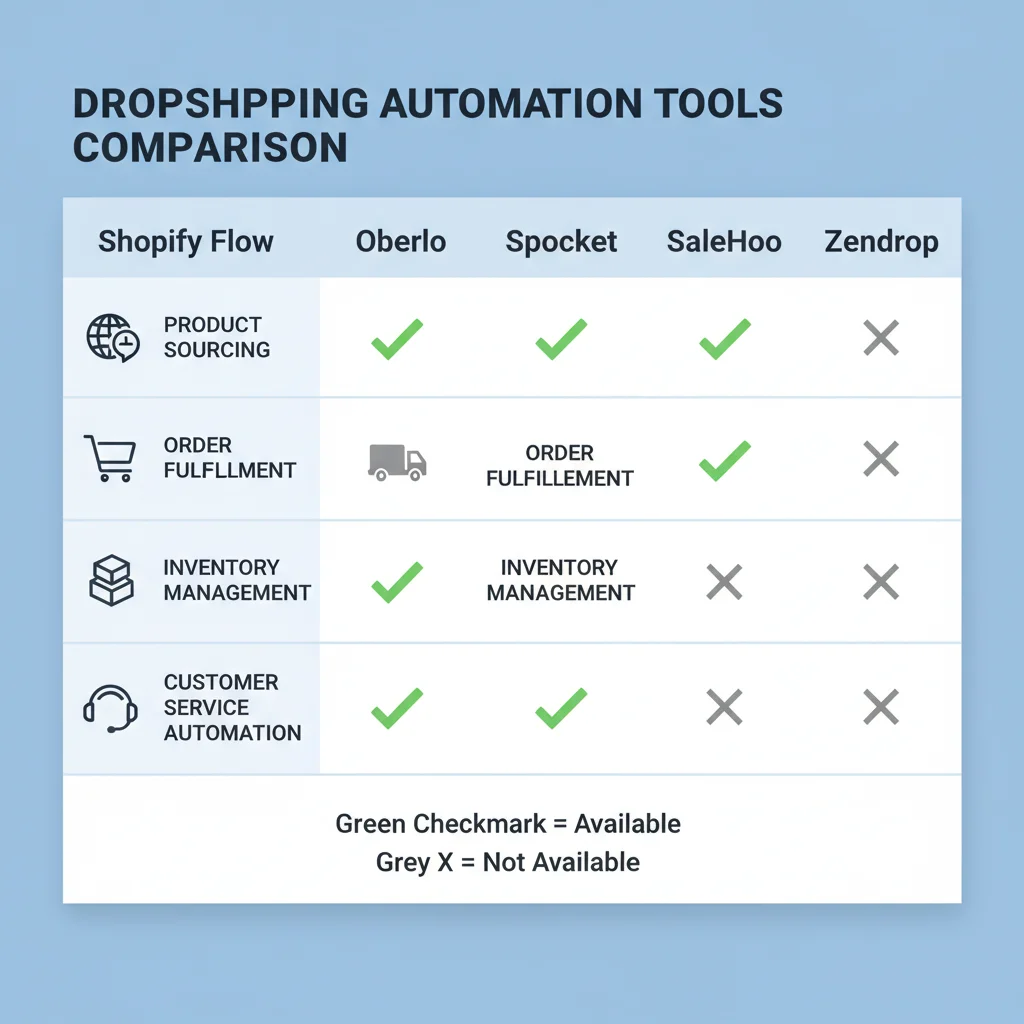 Tabela comparativa de ferramentas de automação para dropshipping