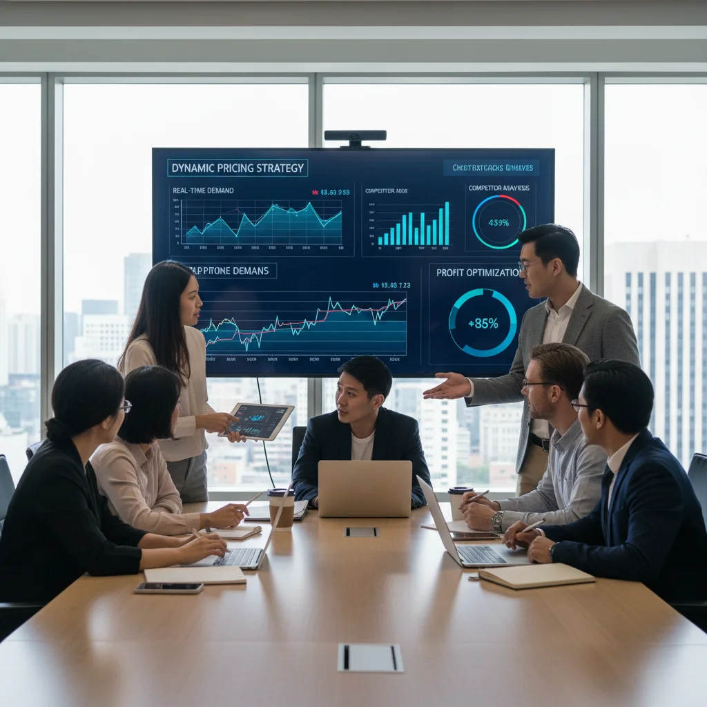 Equipe de e-commerce analisando dados para otimização de preços dinâmicos