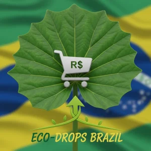 Folha verde com carrinho de compras, simbolizando dropshipping sustentável no Brasil