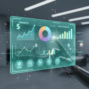 Digital Financial Education Tools in 2026: Comparing the 4 Best Options Futuristic digital interface with financial charts and a hand interacting, symbolizing financial education tools in 2026.
