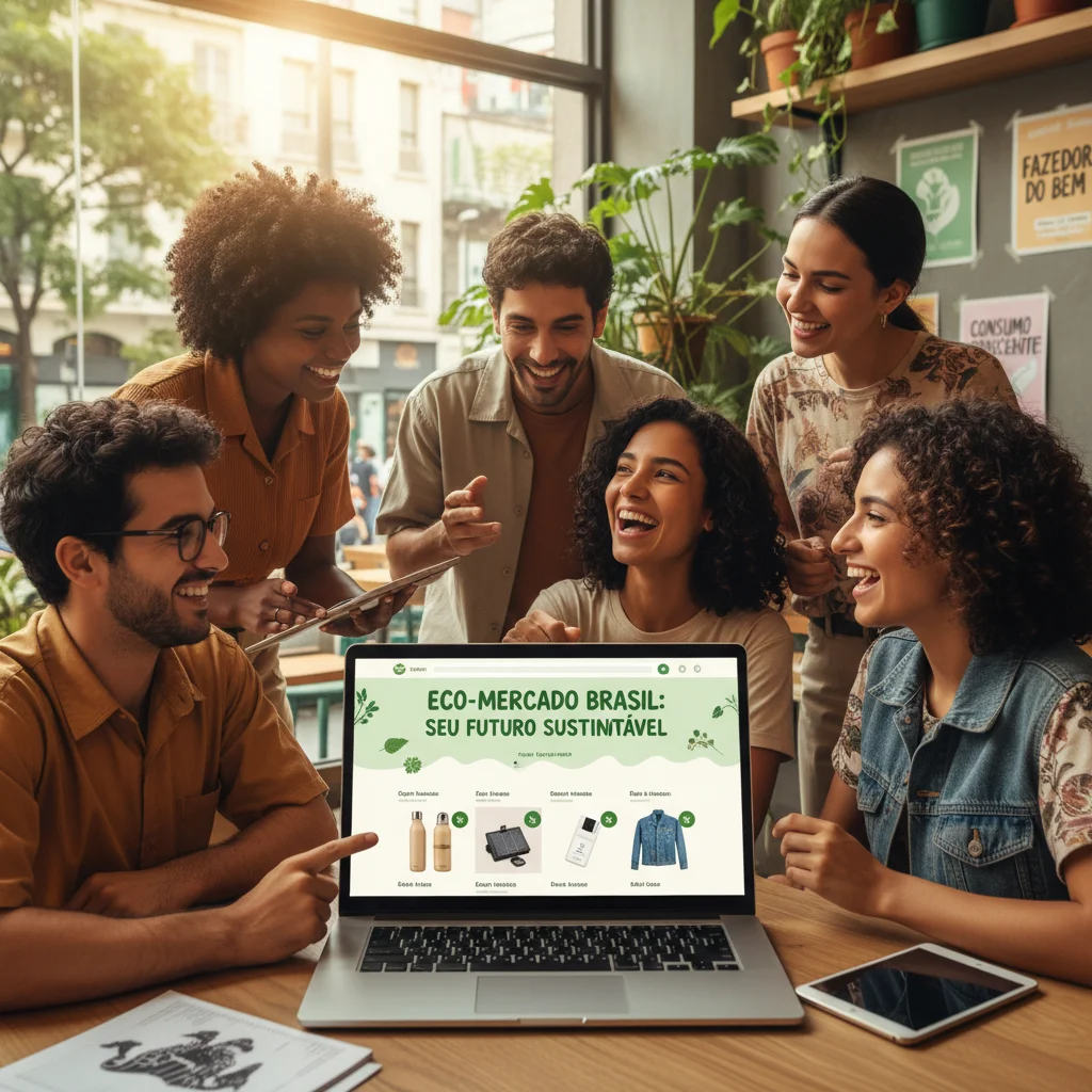 Consumidores conscientes interagindo com produtos sustentáveis online